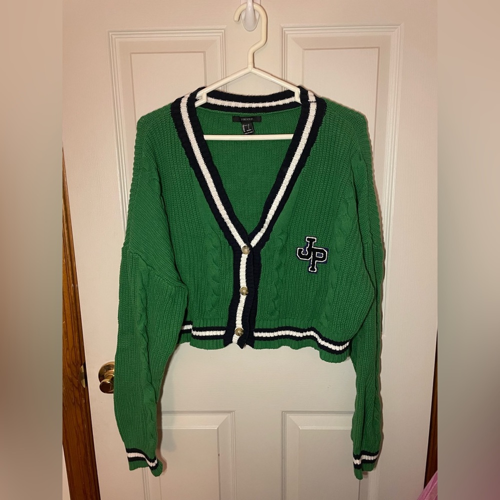 forever 21 cropped green cardigan